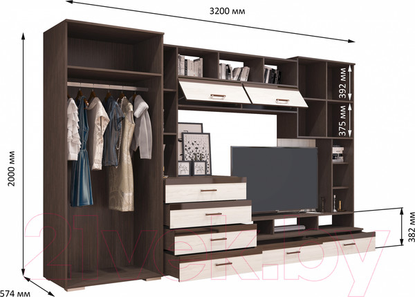Изображение товара Стенка Горизонт Мебель Коста (МДФ, венге/белый глянец)