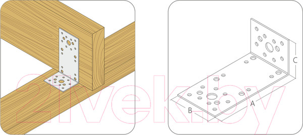 Изображение товара Уголок крепежный ЕКТ 50x130x65x2.0 / V020391 (50шт, ассиметричный)