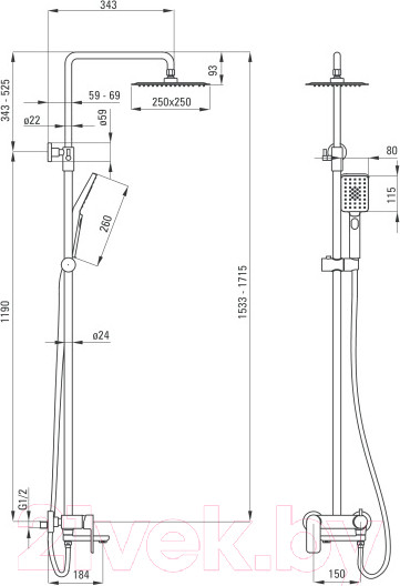 Изображение товара Душевая система со смесителем Deante Cascada Alpinia NAC 01AM