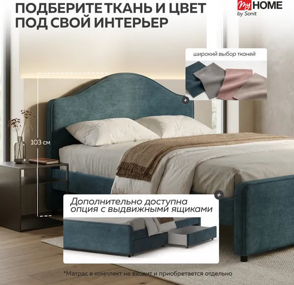 Изображение товара Полуторная кровать Sonit Dana 140x200 шенилл Eclipse c ящиками (15 синий)