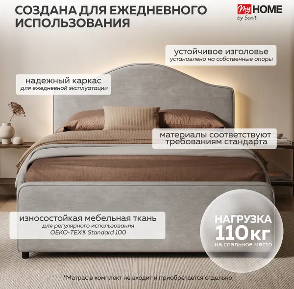 Изображение товара Двуспальная кровать Sonit  Dana 180x200 шенилл Eclipse c ящиками (07 светло-серый)