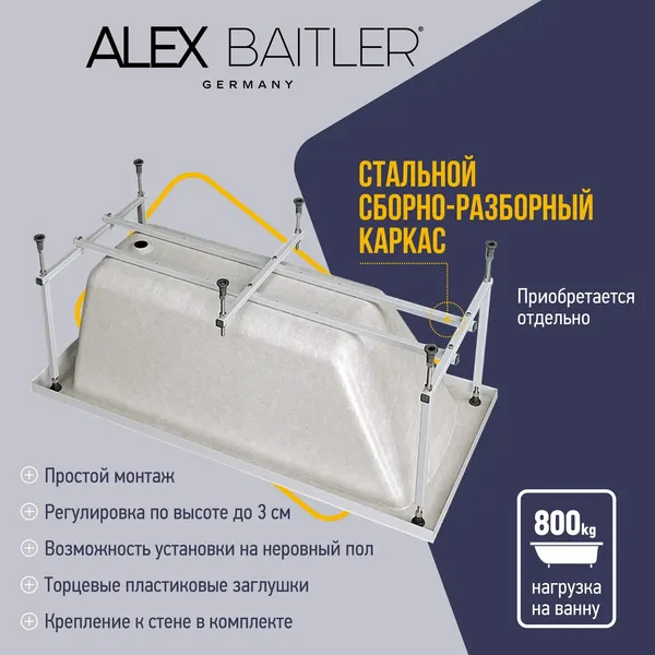 Изображение товара Ванна акриловая Alex Baitler Saima 180x80 (с каркасом, с 2 экранами)