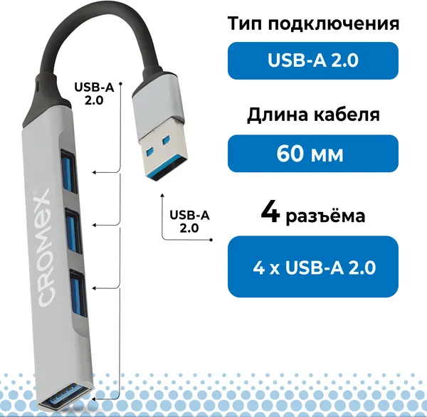 Изображение товара USB-хаб Cromex CRX-087 4xUSB 2.0 / 355064