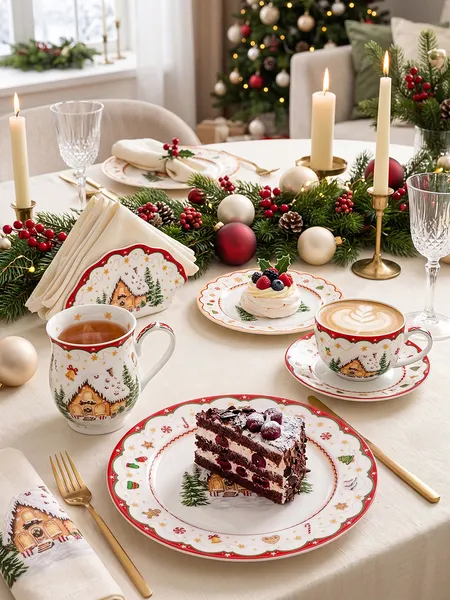 Изображение товара Набор тарелок Elan Gallery Пряничный домик 421007 (красный узор)