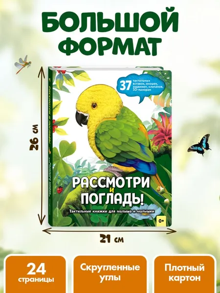 Изображение товара Книжка-панорамка Эксмо Рассмотри и погладь! Попугай (9785042239762)