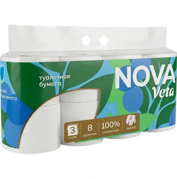 Изображение товара Туалетная бумага NOVA Veta Natural 3-х слойная (8рул)