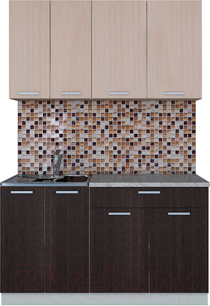 Изображение товара Кухонный гарнитур Интерлиния Мила Лайт 1.4-60 (дуб молочный/дуб венге/опал светлый)