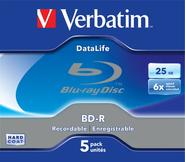 Изображение товара Набор дисков BD-R Verbatim 25ГБ 6x / 43836 (5шт, Jewel Case)