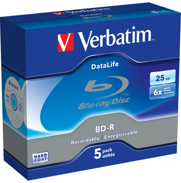 Изображение товара Набор дисков BD-R Verbatim 25ГБ 6x / 43836 (5шт, Jewel Case)