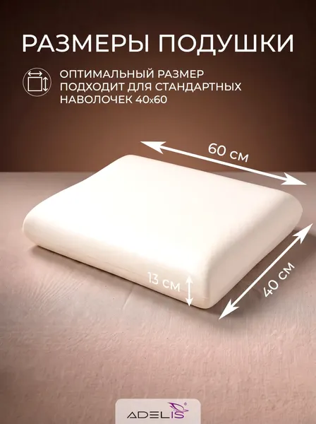 Изображение товара Ортопедическая подушка ADELIS Классика на молнии 40x60 / ПО-001