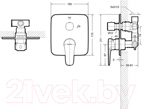Изображение товара Внешняя часть смесителя скрытого монтажа Bravat Sourse PB8173218CP-2-ENG