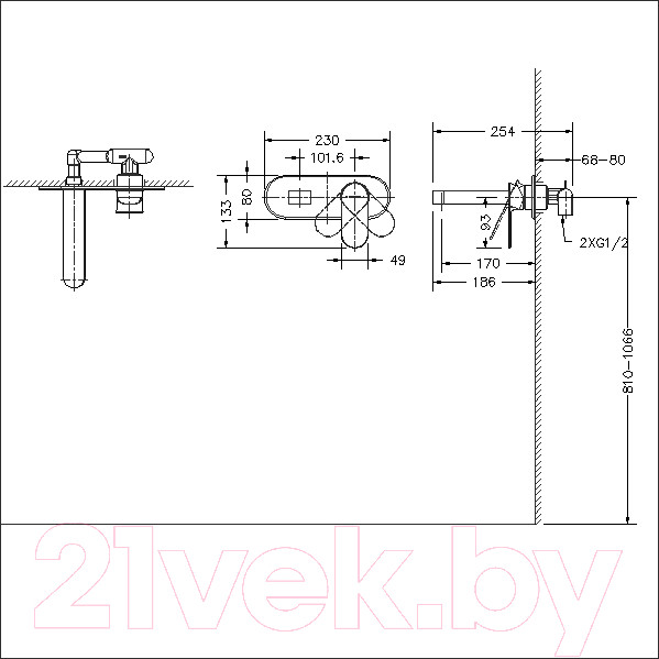 Изображение товара Встраиваемый механизм смесителя Bravat Phillis D968C-ENG