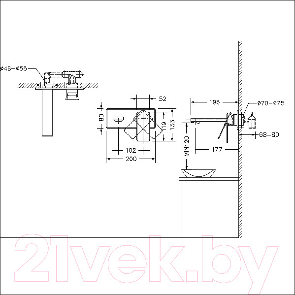 Изображение товара Встраиваемый механизм смесителя Bravat Phillis D968C-ENG