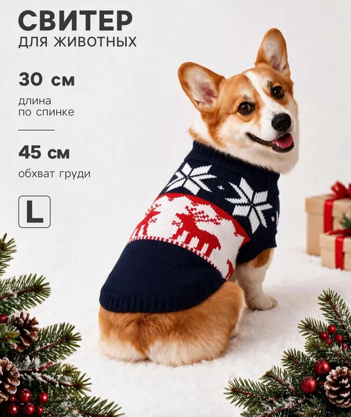 Изображение товара Свитер для животных Пижон Бегущие олени / 9614770 (L, синий)
