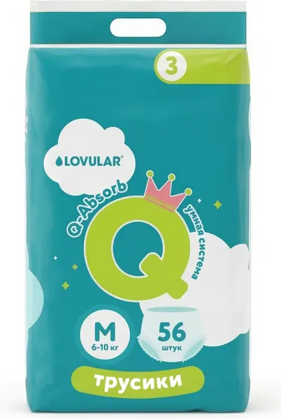 Изображение товара Подгузники-трусики детские Lovular Q M 6-10 кг (56шт)