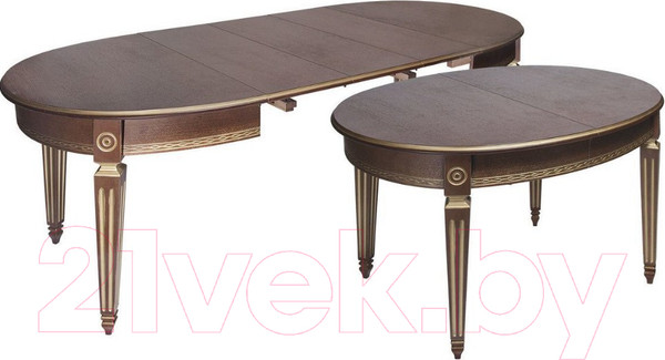 Изображение товара Обеденный стол ТехКомПро Лекс 1 ножка квадратная (дуб/тон орех/золотая патина)