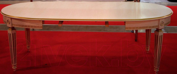 Изображение товара Обеденный стол ТехКомПро Лекс 1 ножка квадратная (дуб/тон орех/золотая патина)