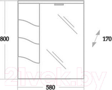 Изображение товара Шкаф с зеркалом для ванной Onika Лайн 58.01 R (205820)