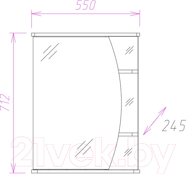 Изображение товара Шкаф с зеркалом для ванной Onika Луна 55.01 L (205520)