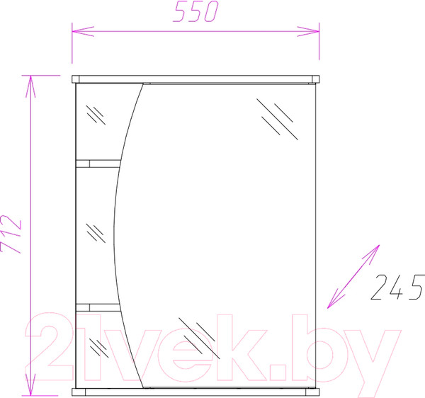 Изображение товара Шкаф с зеркалом для ванной Onika Луна 55.01 R (205521)