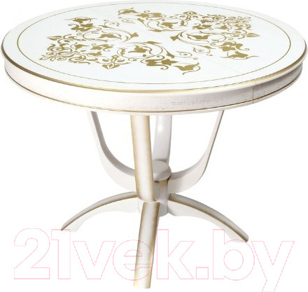 Изображение товара Обеденный стол ТехКомПро Камелия К с рисунком №3 (бук/тон 1/золотая патина)