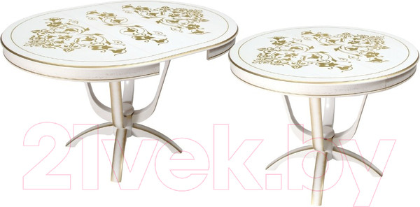 Изображение товара Обеденный стол ТехКомПро Камелия К с рисунком №3 (бук/тон 1/золотая патина)