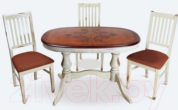 Изображение товара Обеденный стол ТехКомПро Юкка 1200 c рисунком №1 (бук/тон 1/патина)