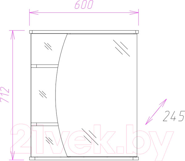 Изображение товара Шкаф с зеркалом для ванной Onika Луна 60.01 R (206014)