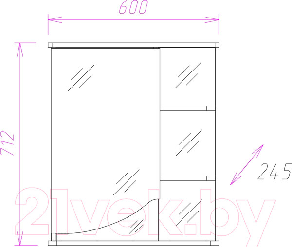 Изображение товара Шкаф с зеркалом для ванной Onika Виола 60.01 L (206003)