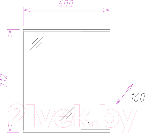 Изображение товара Шкаф с зеркалом для ванной Onika Ника 60.01 L (206015)