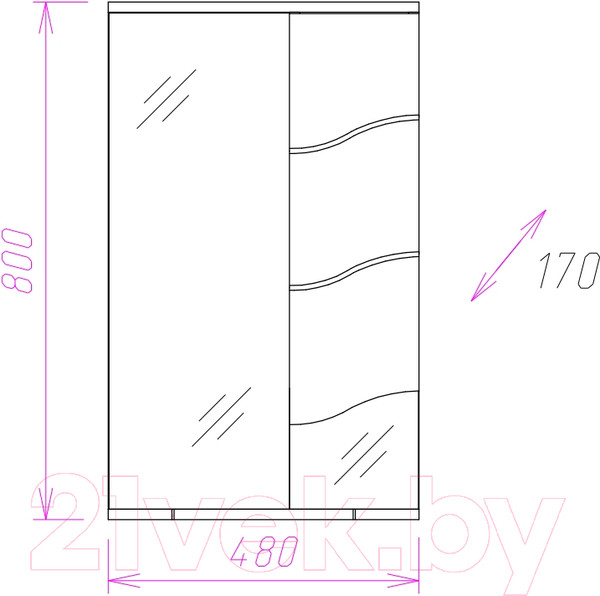 Изображение товара Шкаф с зеркалом для ванной Onika Лайн 48.01 R (204802)