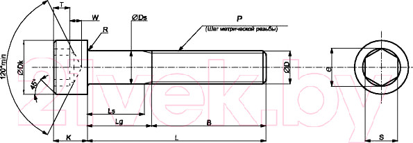 Изображение товара Винт ЕКТ С цилиндр. головкой и внутр. шестигр. 12x100 DIN912 / 5724335 (25шт, нержавеющая сталь)