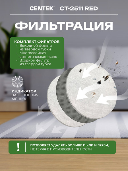 Изображение товара Пылесос Centek CT-2511 (красный)