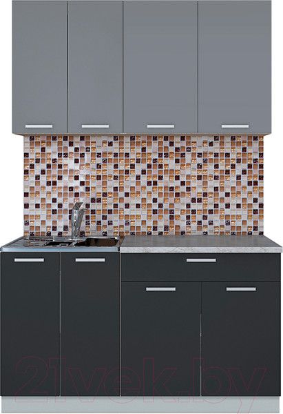 Изображение товара Кухонный гарнитур Интерлиния Мила Лайт 1.4-60 (серебро/антрацит/опал светлый)