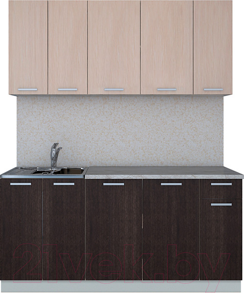 Изображение товара Кухонный гарнитур Интерлиния Мила Лайт 1.7-60 (дуб молочный/дуб венге/опал светлый)