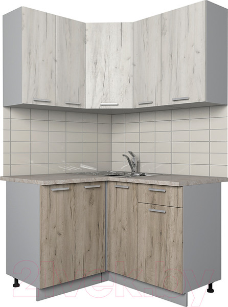 Изображение товара Кухонный гарнитур Интерлиния Мила Лайт 1.2х1.3 (дуб белый/дуб серый/опал светлый)