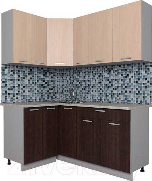 Изображение товара Кухонный гарнитур Интерлиния Мила Лайт 1.2x1.7 (дуб молочный/дуб венге/опал светлый)