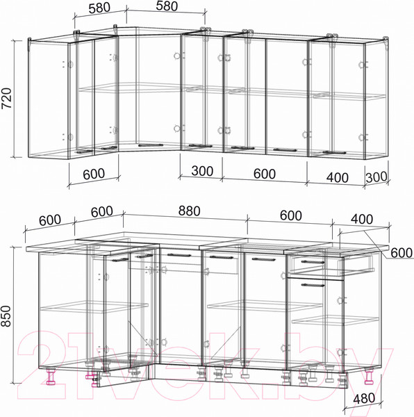 Изображение товара Кухонный гарнитур Интерлиния Мила Лайт 1.2x1.9 (бетон/антрацит/травертин)