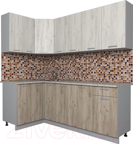 Изображение товара Кухонный гарнитур Интерлиния Мила Лайт 1.2x2.1 (дуб белый/дуб серый/опал светлый)