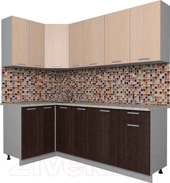 Изображение товара Кухонный гарнитур Интерлиния Мила Лайт 1.2x2.1 (дуб молочный/дуб венге/опал светлый)