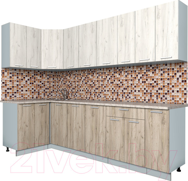 Изображение товара Кухонный гарнитур Интерлиния Мила Лайт 1.2х2.6 (дуб белый/дуб серый/опал светлый)