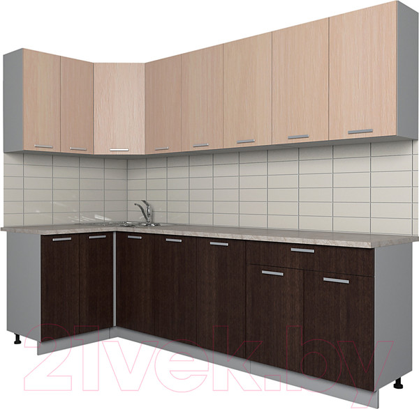 Изображение товара Кухонный гарнитур Интерлиния Мила Лайт 1.2x2.6 (дуб молочный/дуб венге/опал светлый)