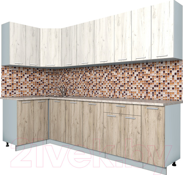 Изображение товара Кухонный гарнитур Интерлиния Мила Лайт 1.2x2.7 (дуб белый/дуб серый/опал светлый)