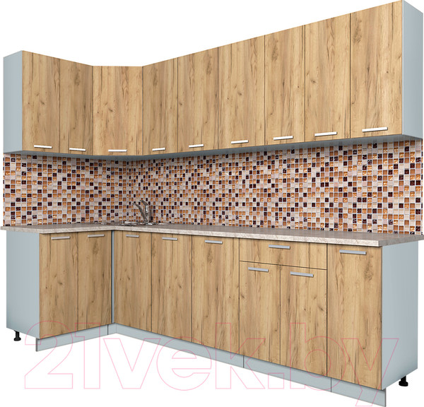 Изображение товара Кухонный гарнитур Интерлиния Мила Лайт 1.2x2.7 (дуб золотой/опал светлый)