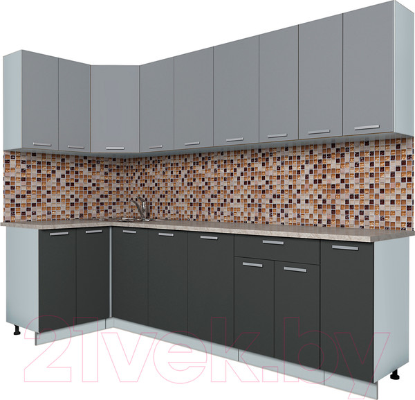 Изображение товара Кухонный гарнитур Интерлиния Мила Лайт 1.2x2.7 (серебро/антрацит/опал светлый)