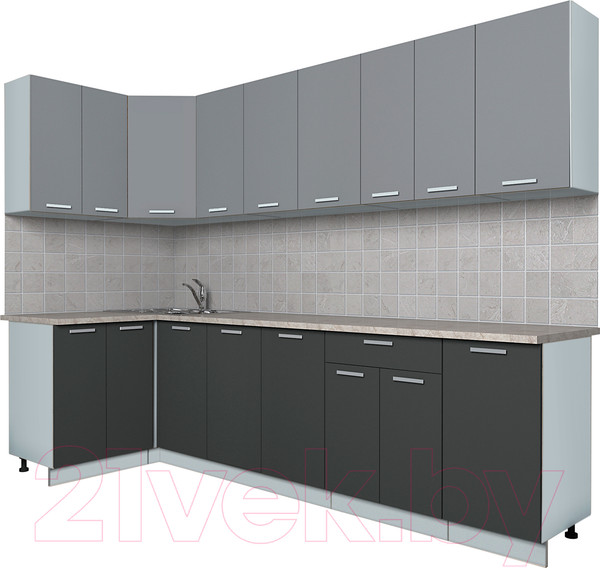 Изображение товара Кухонный гарнитур Интерлиния Мила Лайт 1.2x2.8 (серебро/антрацит/опал светлый)