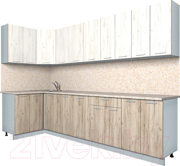 Изображение товара Кухонный гарнитур Интерлиния Мила Лайт 1.2x3.0 (дуб белый/дуб серый/опал светлый)