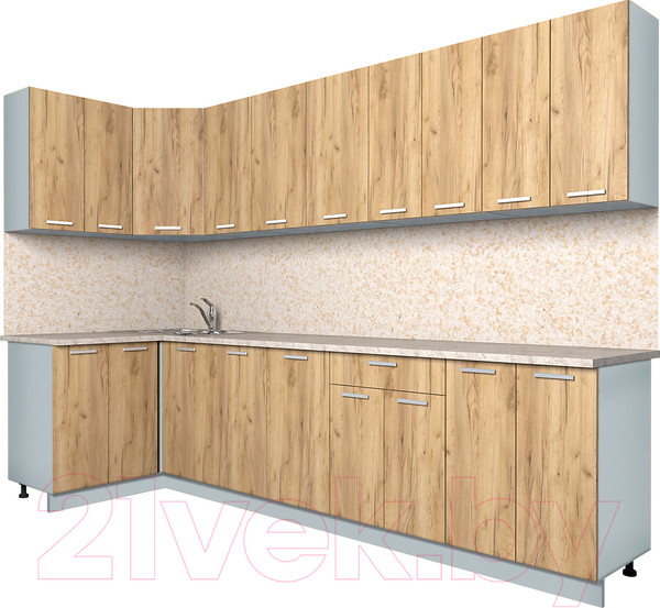 Изображение товара Кухонный гарнитур Интерлиния Мила Лайт 1.2x3.0 (дуб золотой/опал светлый)