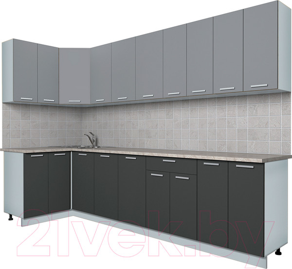 Изображение товара Кухонный гарнитур Интерлиния Мила Лайт 1.2x3.0 (серебро/антрацит/опал светлый)
