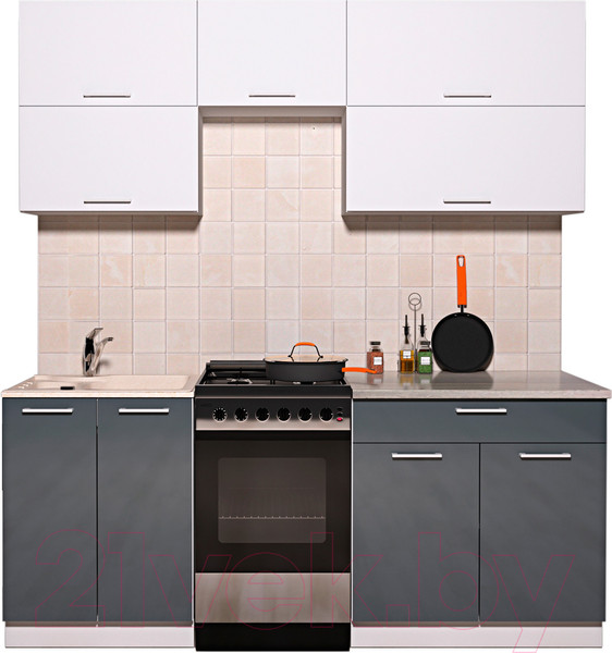 Изображение товара Кухонный гарнитур Интерлиния Мила Gloss 50-19 (белый/асфальт глянец)